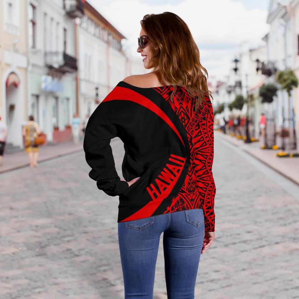 Kanaka Hawaii Map Red Polynesian Off Shoulder Sweater - Circle Style - Polynesian Pride
