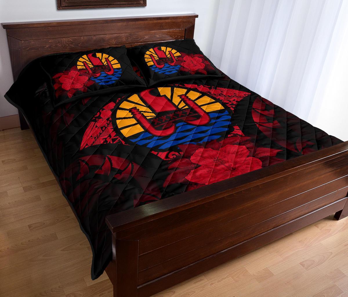 Tahiti Polynesian Quilt Bed Set Hibiscus Red - Polynesian Pride