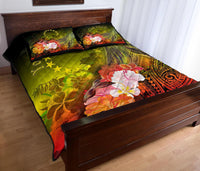 Cook Islands Custom Personalised Quilt Bed Sets - Humpback Whale with Tropical Flowers (Yellow) - Polynesian Pride