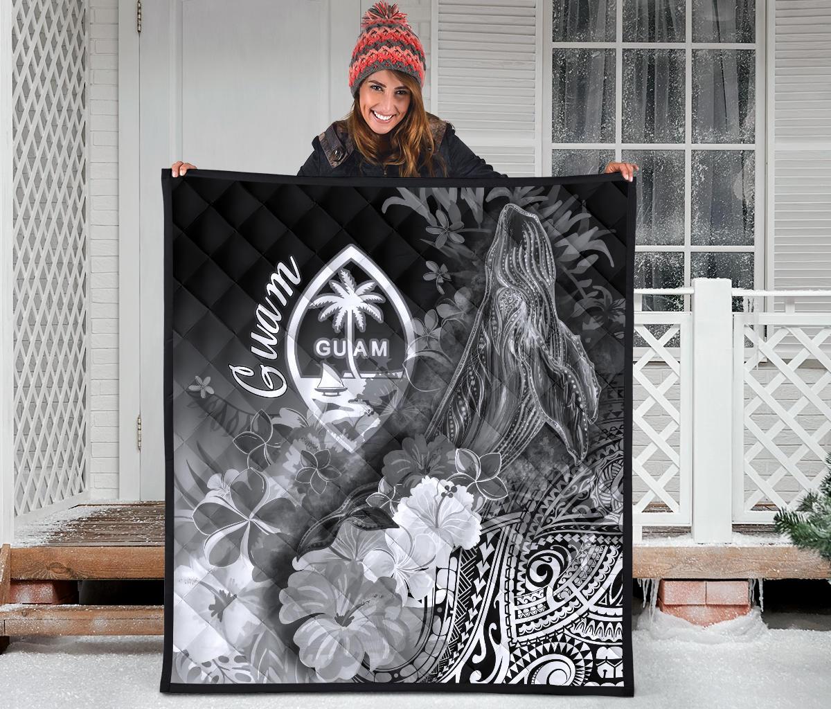 Guam Premium Quilt - Humpback Whale with Tropical Flowers (White) - Polynesian Pride