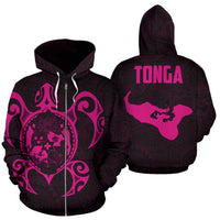 Tonga Polynesian Zip up Hoodie Tonga Coat of Arms In Turtle Map Pink Unisex Pink - Polynesian Pride