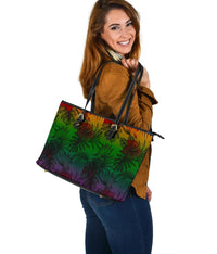 Polynesian Leather Tote Bag - Green Hibiscus Patterns - Polynesian Pride