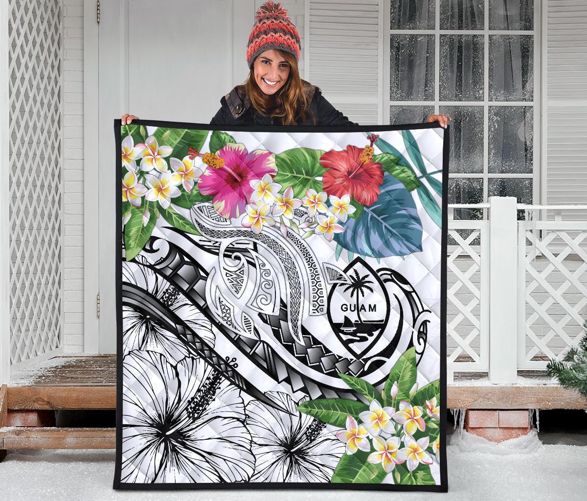 Guam Polynesian Premium Quilt - Summer Plumeria (White) - Polynesian Pride