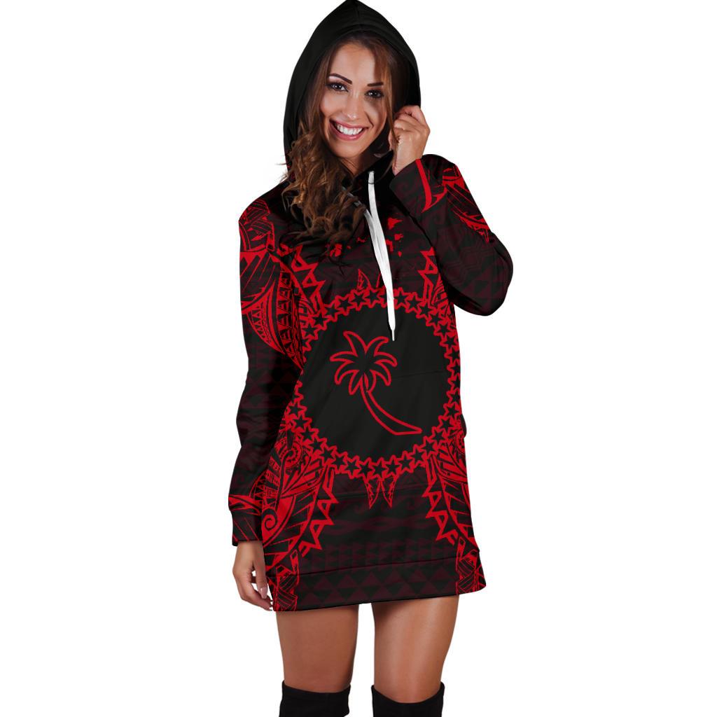 Chuuk Polynesian Hoodie Dress Map Red - Polynesian Pride