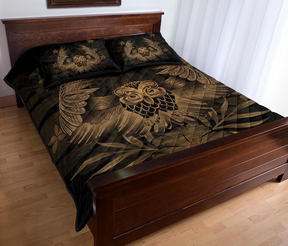 Hawaii Owl Hibiscus Plumeria Quilt Bed Set - Gold - Polynesian Pride