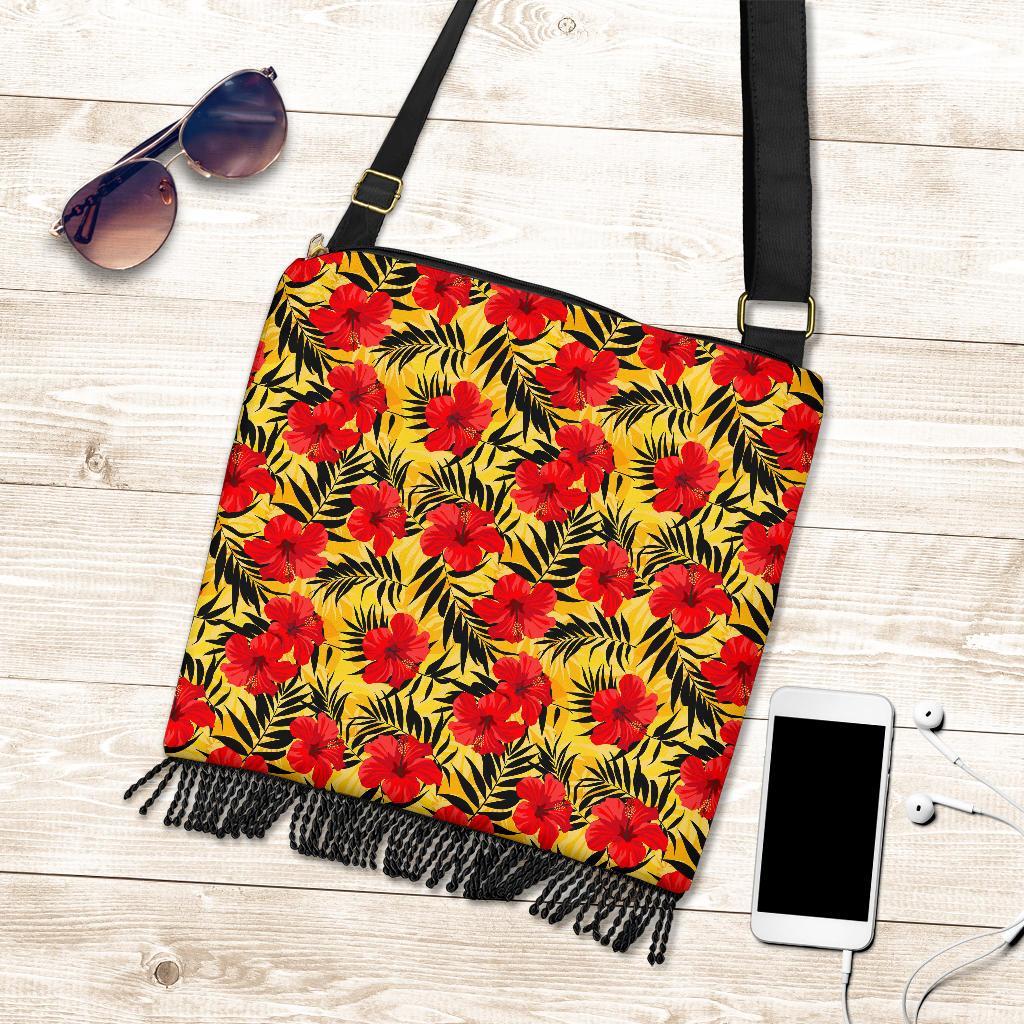Hawaii Tropical Flowers And Palm Leaves Crossbody Boho Handbag - Polynesian Pride