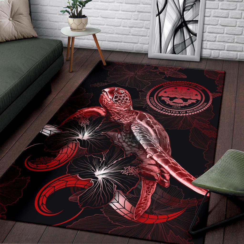 Federated States of Micronesia Polynesian Area Rugs - Turtle With Blooming Hibiscus Red - Polynesian Pride
