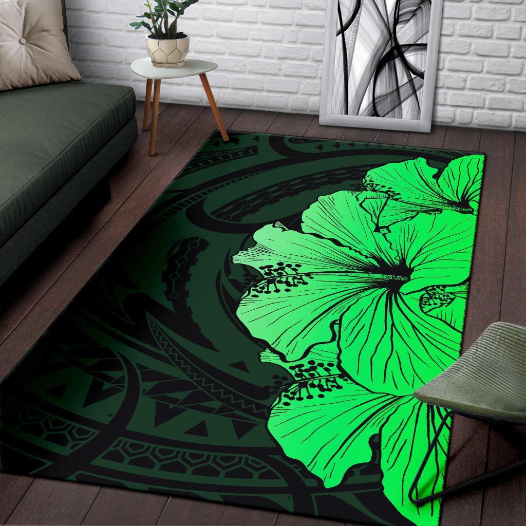 Royal Hibiscus Polynesian Tribal Area Rug Green AH - Polynesian Pride
