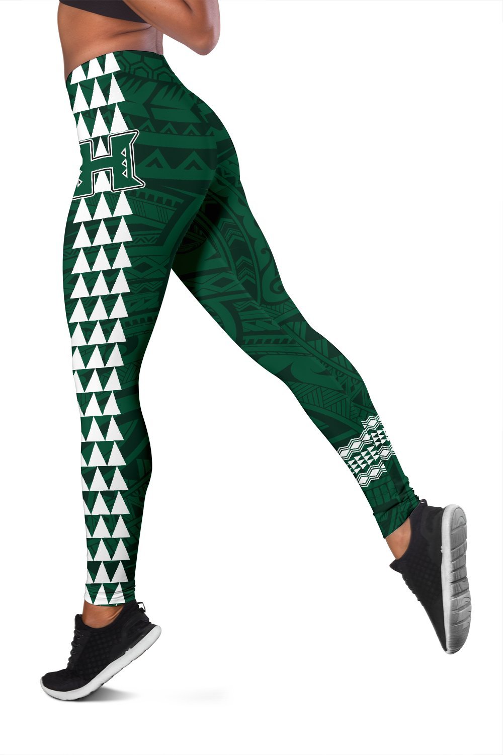 Hawaii Warrior Helmet Football Green Kakau Women's Leggings Green - Polynesian Pride