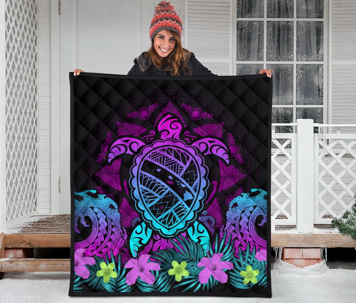 Hawaii Turtle Polynesian Turquoise Premium Quilt - Kuly Style - Polynesian Pride