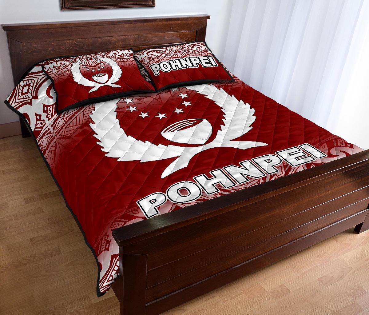 Pohnpei Quilt Bed Set - Pohnpei Flag Red Fog Style - Polynesian Pride