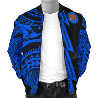 Polynesian Guinea Men's Bomber Jacket - Moana Maui Tattoo With Coat Of Arm Guinea Blue - Polynesian Pride