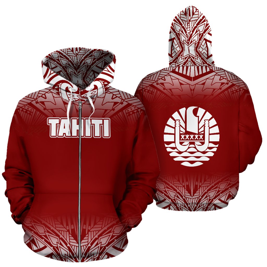 Tahiti All Over Zip up Hoodie Fog Red Unisex Red - Polynesian Pride