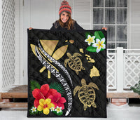 Hawaii Map Turtle Hibiscus Plumeria Polynesian - Premium Quilt AH - Polynesian Pride