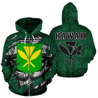 Polynesian Kanaka Maoli Hawaii Zip Hoodie Green Unisex Green - Polynesian Pride