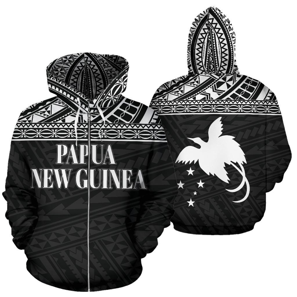 Papua New Guinea Polynesian All Over Zip up Hoodie Black Horizontal Unisex Black - Polynesian Pride