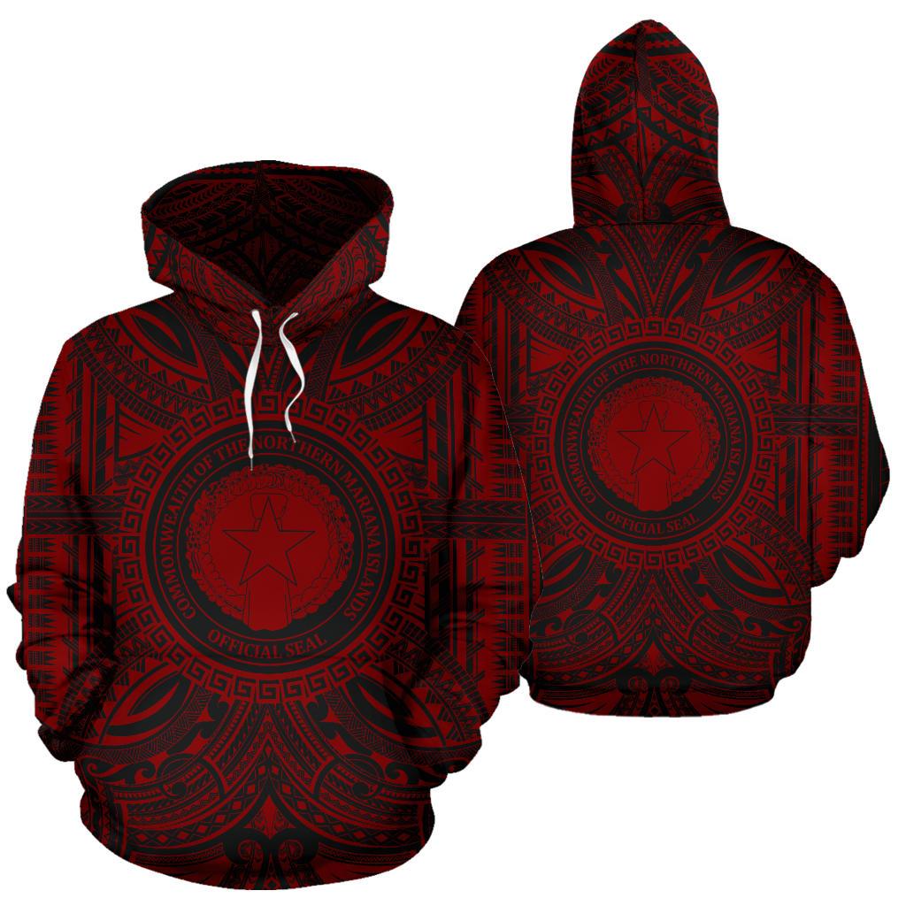 Northern Mariana Islands ll Over Hoodie Northern Mariana Islands Coat of rms Polynesian Red Black - Polynesian Pride