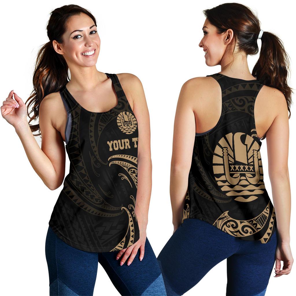 Tahiti Polynesian Custom Personalised Women's Racerback Tank - Gold Tribal Wave - Polynesian Pride