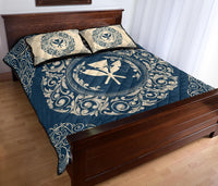 Hawaii Map Classic Floral Quilt Bed Set Blue - Polynesian Pride