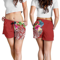 Kosrae Polynesian Women's Shorts - Summer Plumeria (Red) - Polynesian Pride