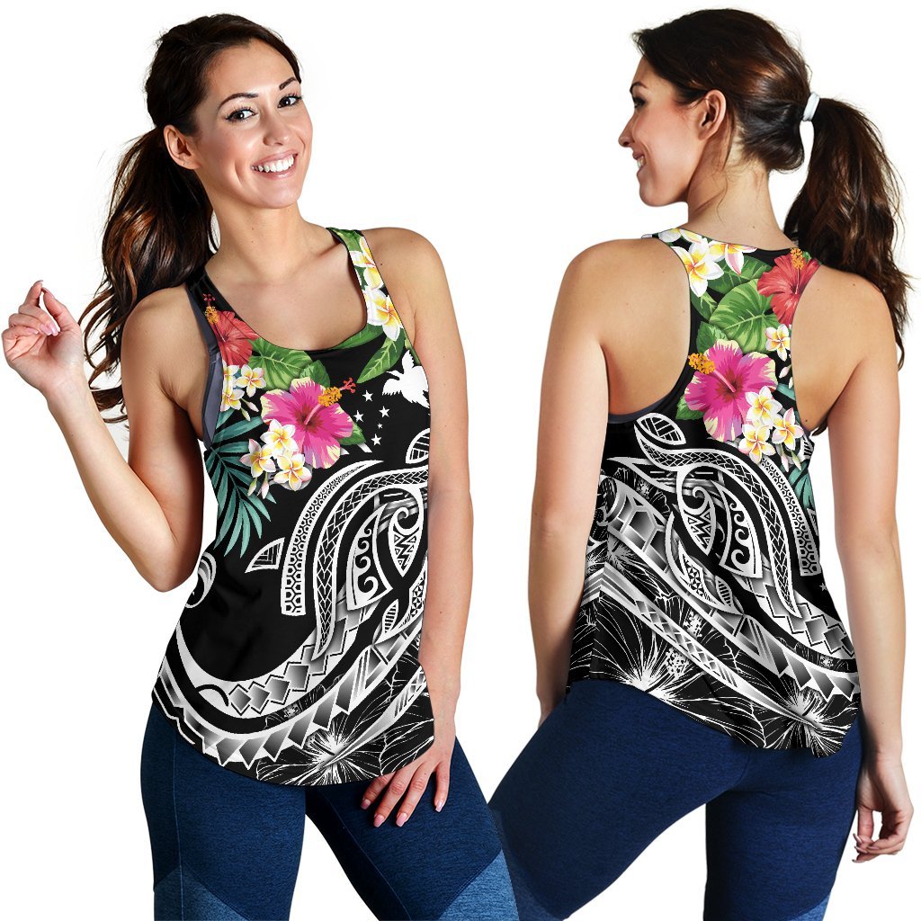 Papua New Guinea Polynesian Women's Racerback Tank - Summer Plumeria (Black) - Polynesian Pride