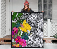 Papua New Guinea Premium Quilt White - Turtle Plumeria Banana Leaf - Polynesian Pride