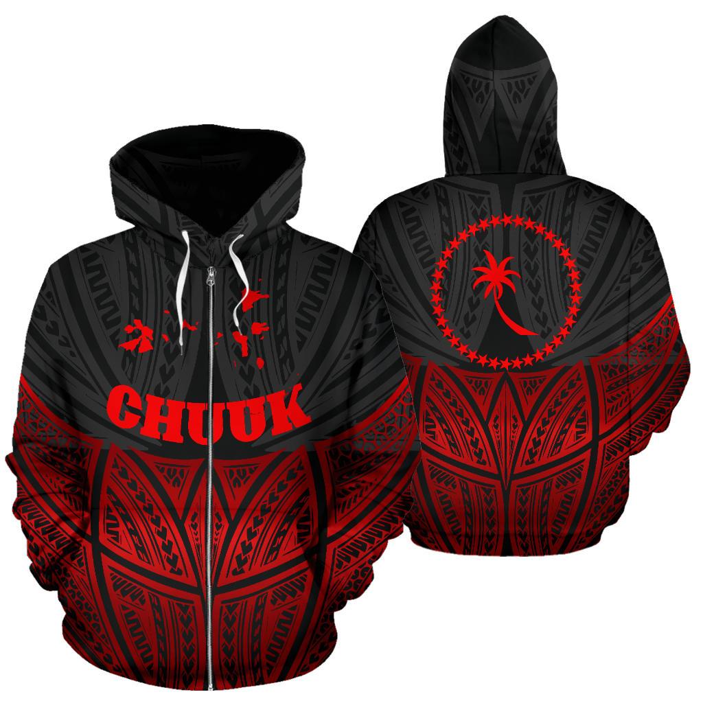 Chuuk Polynesian Zip up Hoodie Red Black Pride Map and Seal Unisex Black - Polynesian Pride