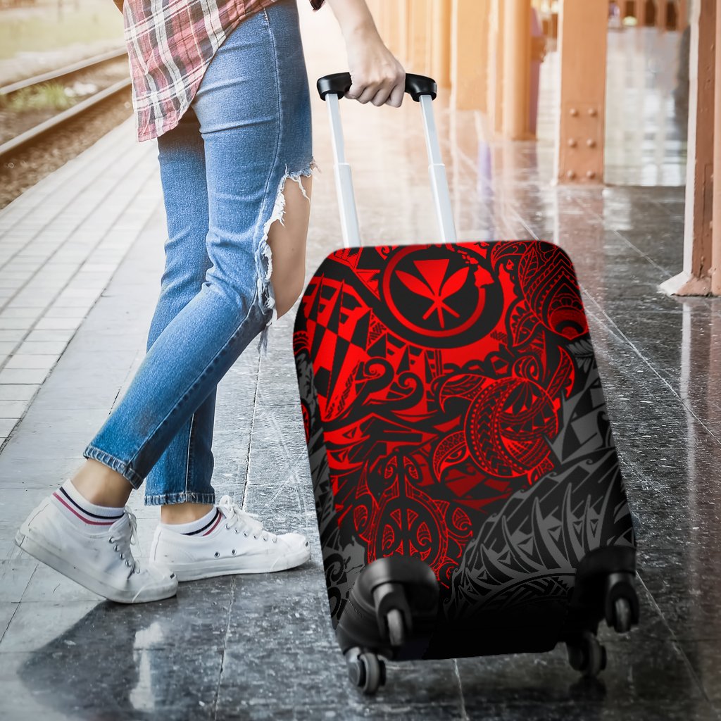 Polynesian Hawaii (Kanaka Maoli) Luggage Cover - Red Hibiscus Turtle Flowing - Polynesian Pride