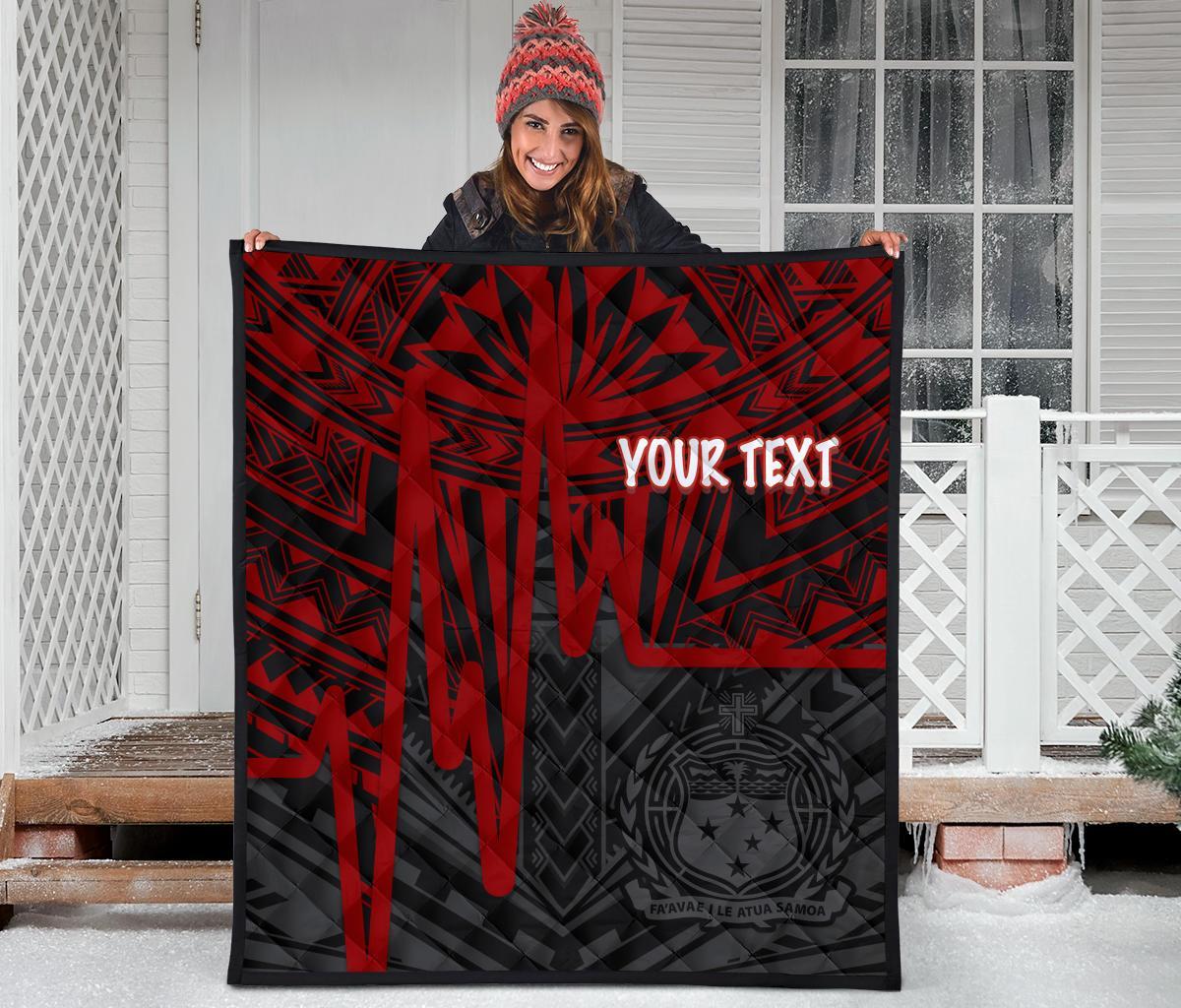 Samoa Personalised Premium Quilt - Samoa Coat Of Arms With Polynesian Patterns In Heartbeat Style (Red) - Polynesian Pride