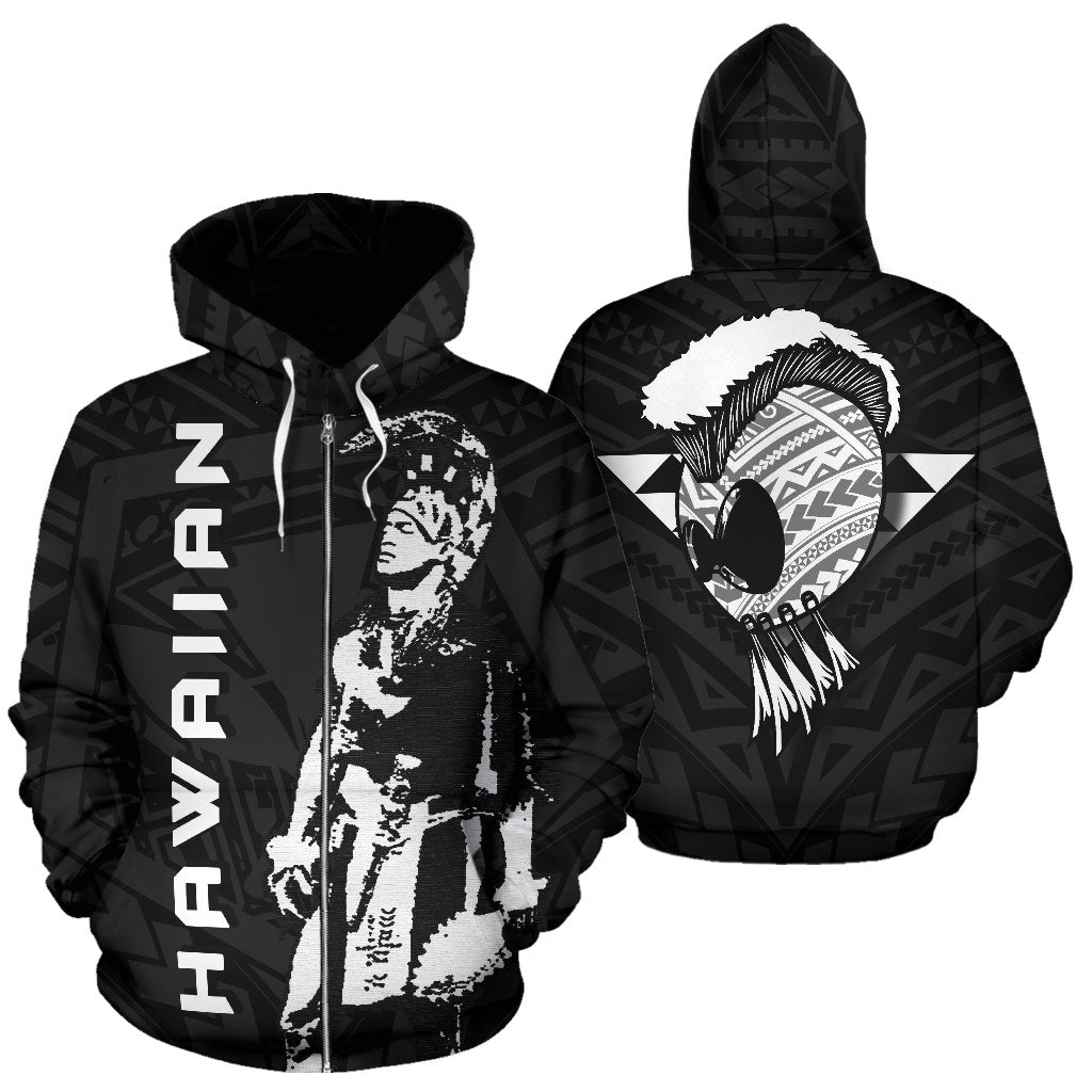 Polynesian Helmet Kanaka Warrior Hawaii Zip Hoodie Black - Polynesian Pride