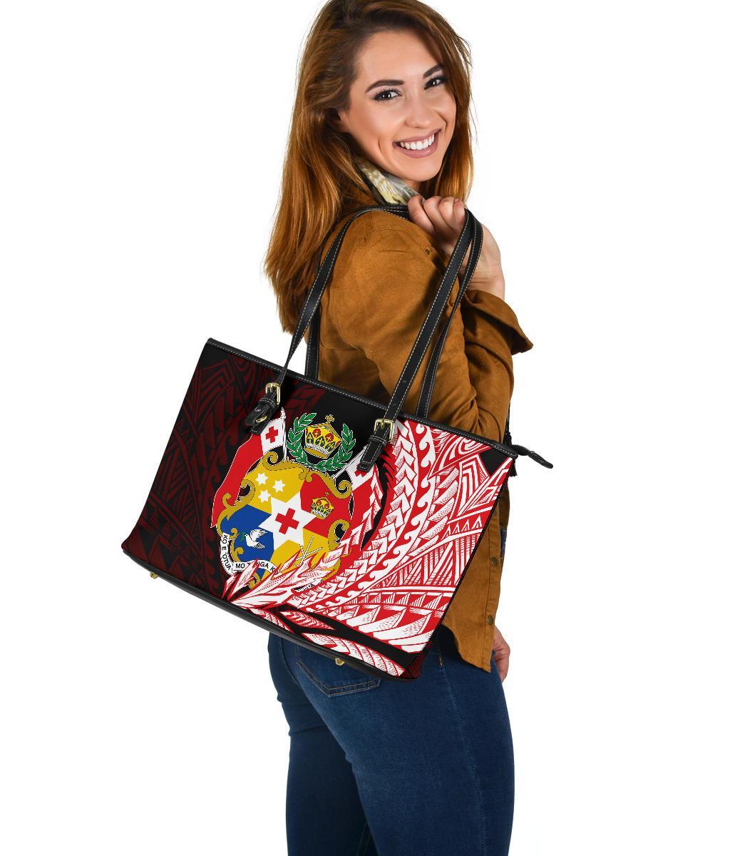 Tonga Large Leather Tote - Wings Style - Polynesian Pride