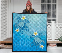 Hawaii Plumeria Deep Blue Turtle Premium Quilt - Polynesian Pride