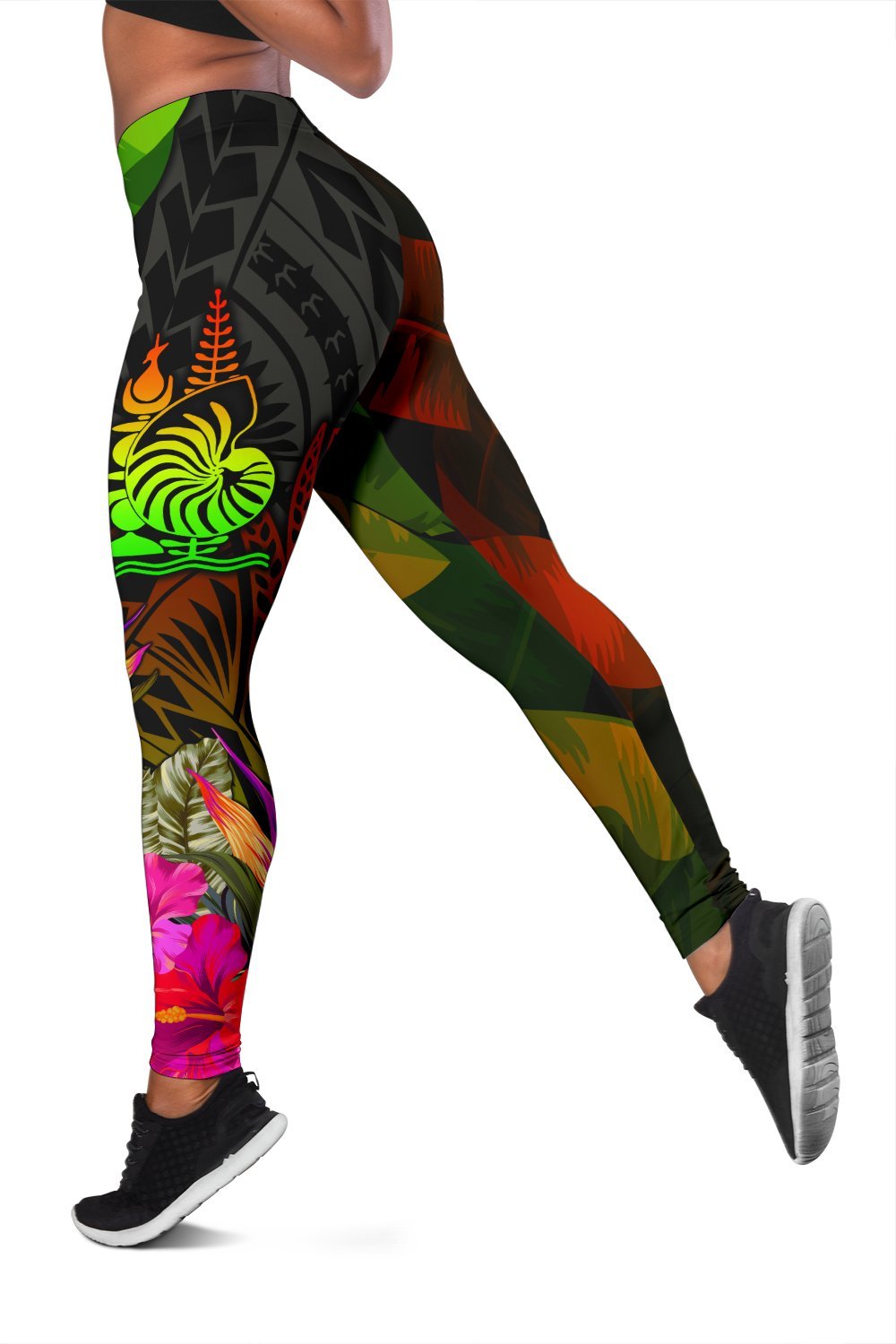New Caledonia Polynesian Personalised Women's Leggings - Hibiscus and Banana Leaves - Polynesian Pride