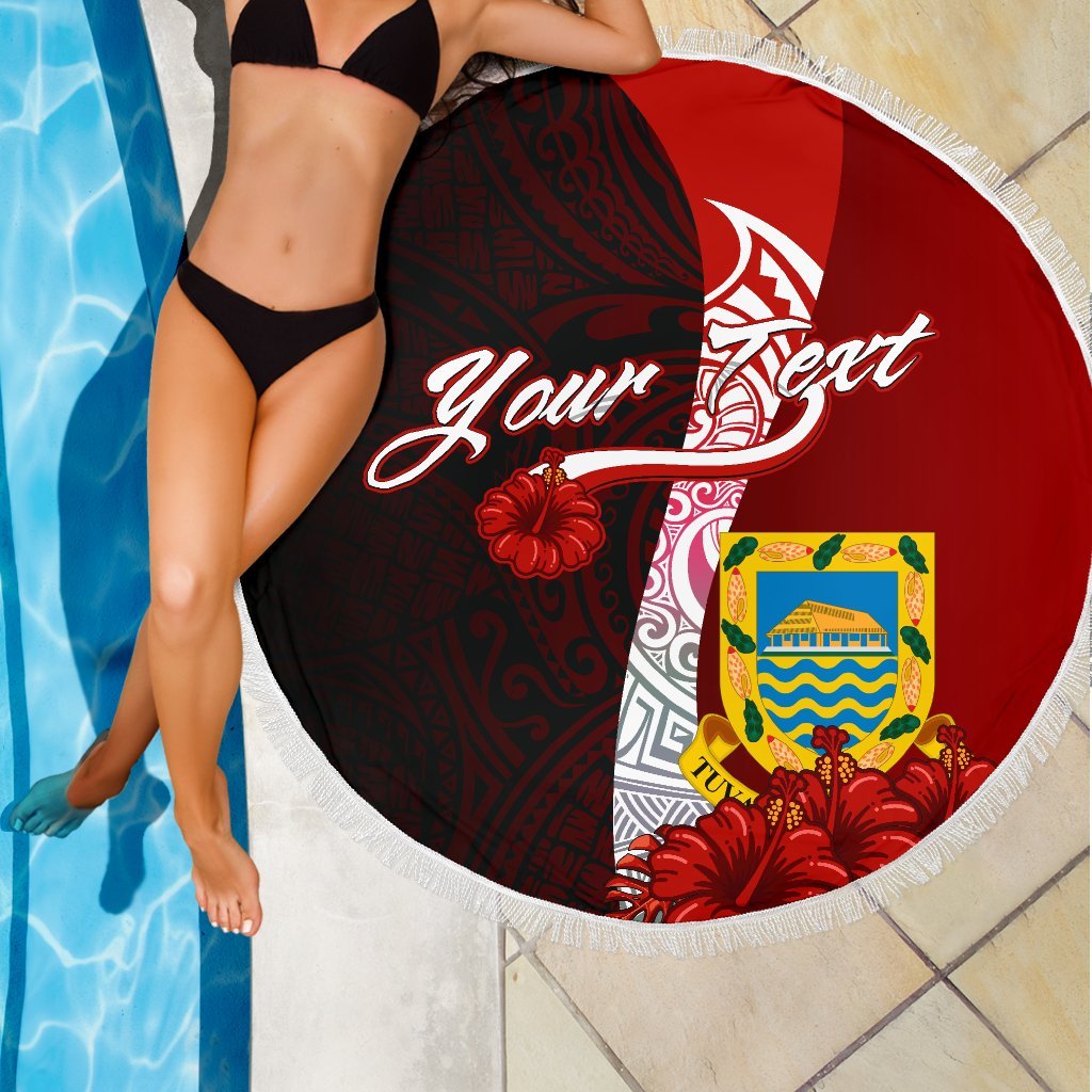 Tuvalu Polynesian Custom Personalised Beach Blanket - Coat Of Arm With Hibiscus - Polynesian Pride