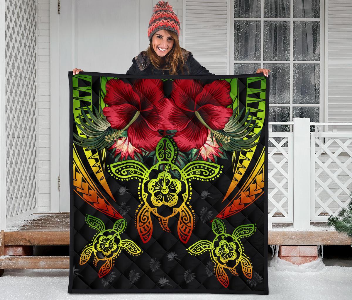 Hawaii Turtle Tropical Polynesian Premium Quilt - Iris Style - AH - Polynesian Pride