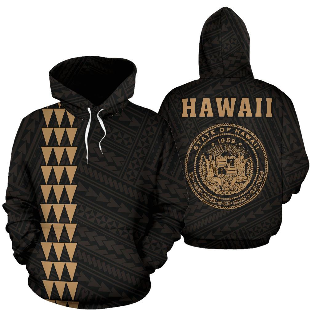 Polynesian Kakau Seal of Hawaii Hoodie Gold Unisex Gold - Polynesian Pride
