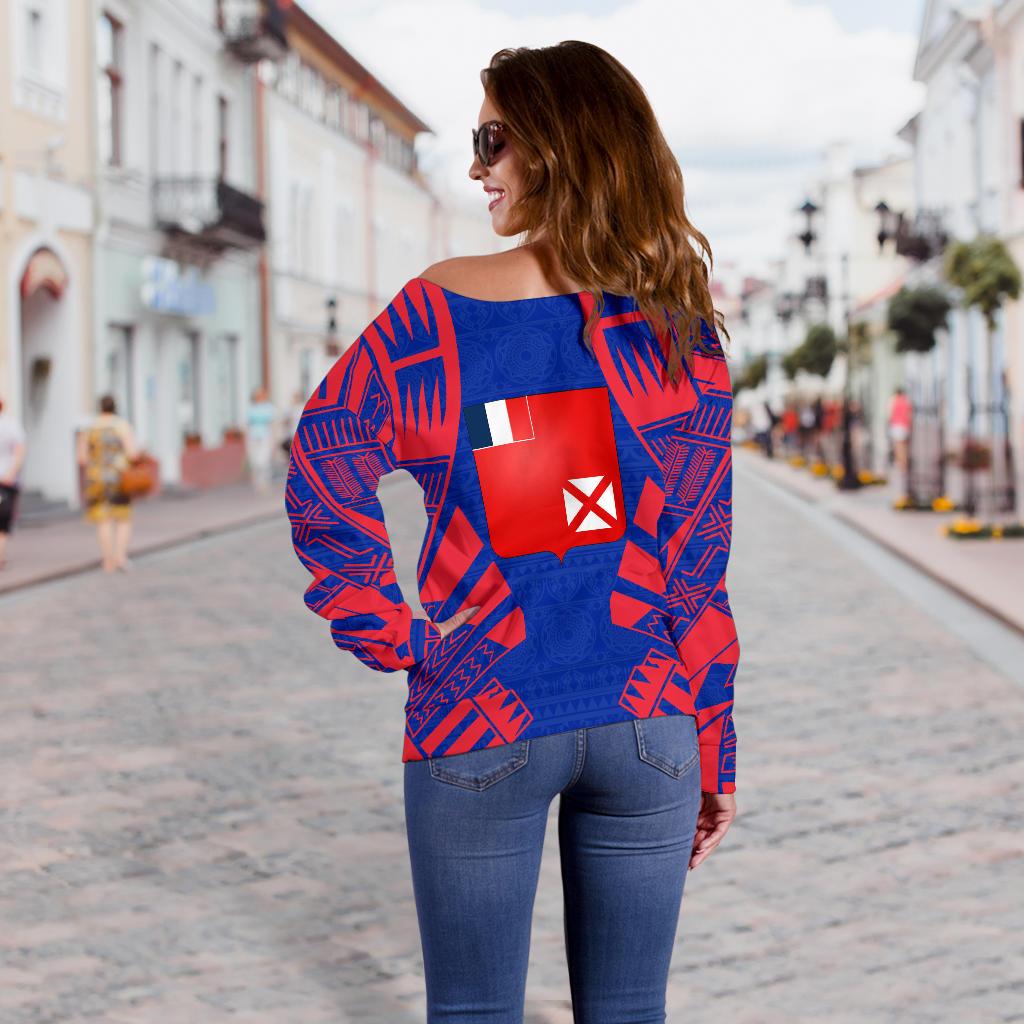 Wallis And Futuna Women's Off Shoulder Sweater - Polynesian Tattoo Flag - Polynesian Pride