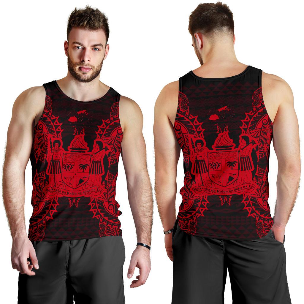 Fiji Polynesian Men Tank Top Map Red - Polynesian Pride