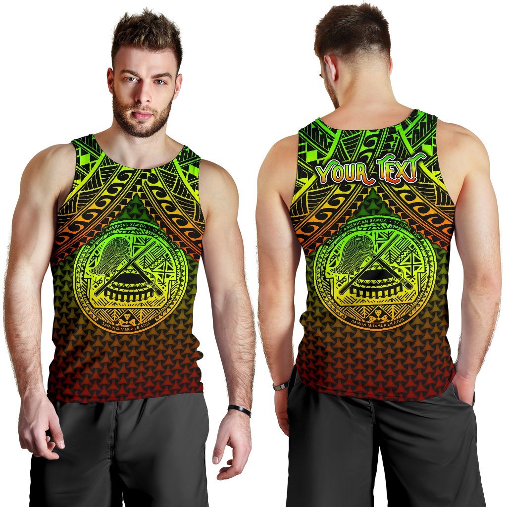 Polynesian American Samoa Personalised Men's Tank Top - Reggae Vintage Polynesian Patterns - Polynesian Pride