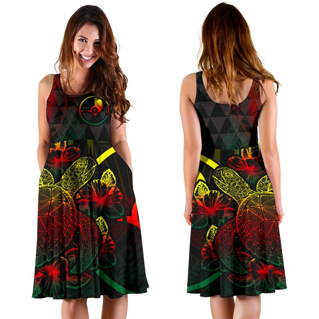 Yap Polynesian Midi Dress - Turtle Hibiscus Reggae - Polynesian Pride
