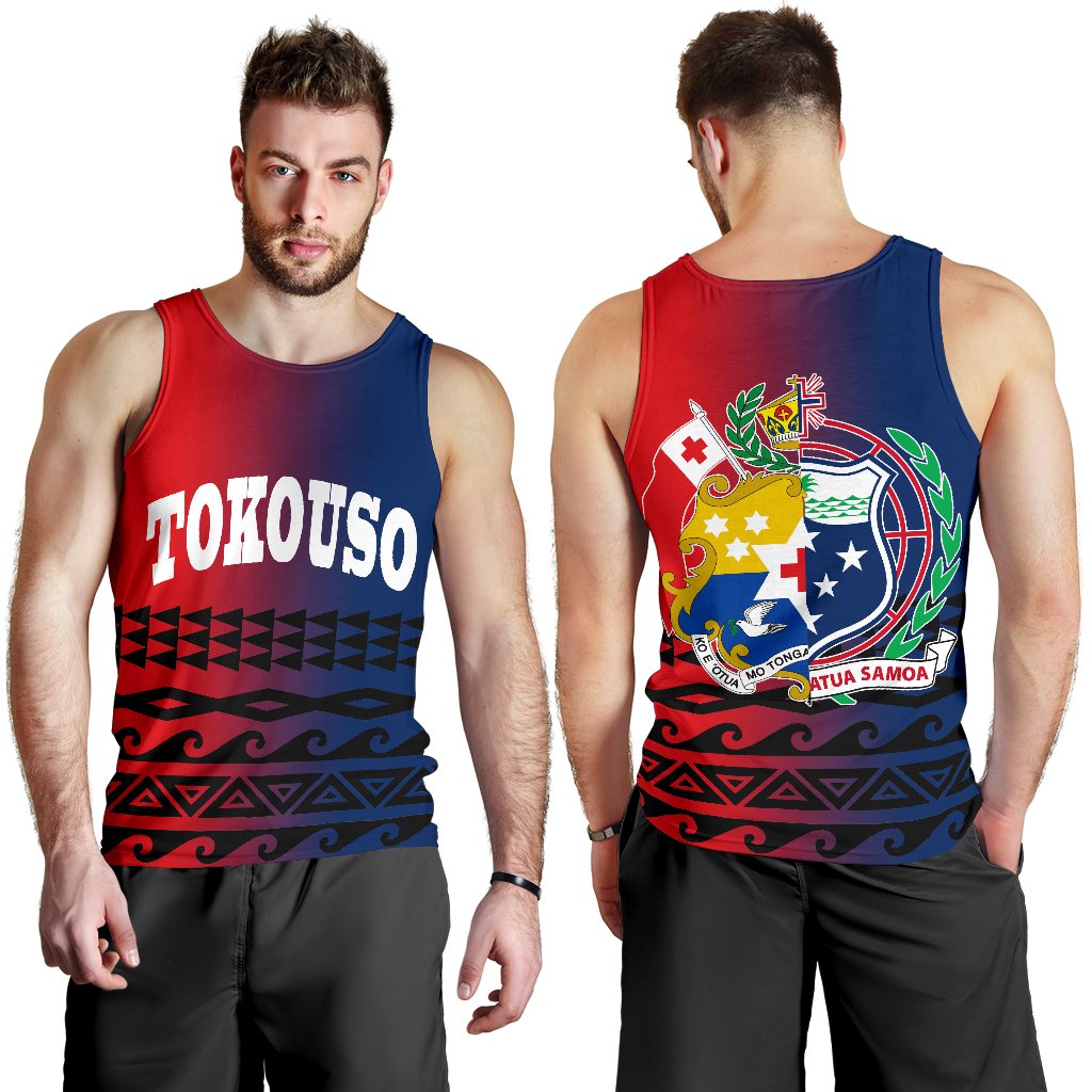 Tokouso Men's Tank Top - Polynesian Pattern Red And Blue - Polynesian Pride