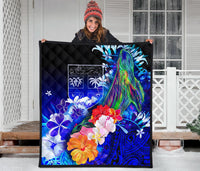 Fiji Premium Quilt - Humpback Whale with Tropical Flowers (Blue) - Polynesian Pride