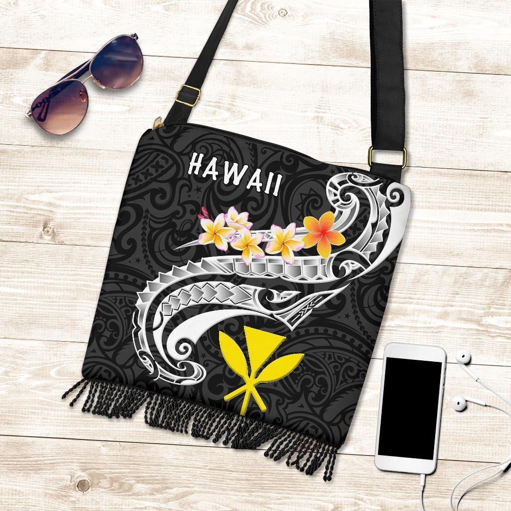 Hawaii Boho Handbag - Kanaka Maoli Polynesian Patterns Plumeria (Black) One Style One Size Black - Polynesian Pride