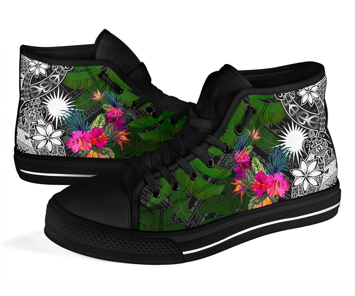 Marshall Islands High Top Shoes - Turtle Plumeria Banana Leaf - Polynesian Pride