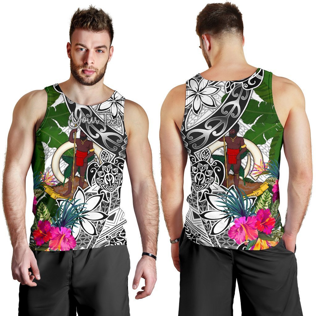 Vanuatu Custom Personalised Men's Tank Top White - Turtle Plumeria Banana Leaf - Polynesian Pride