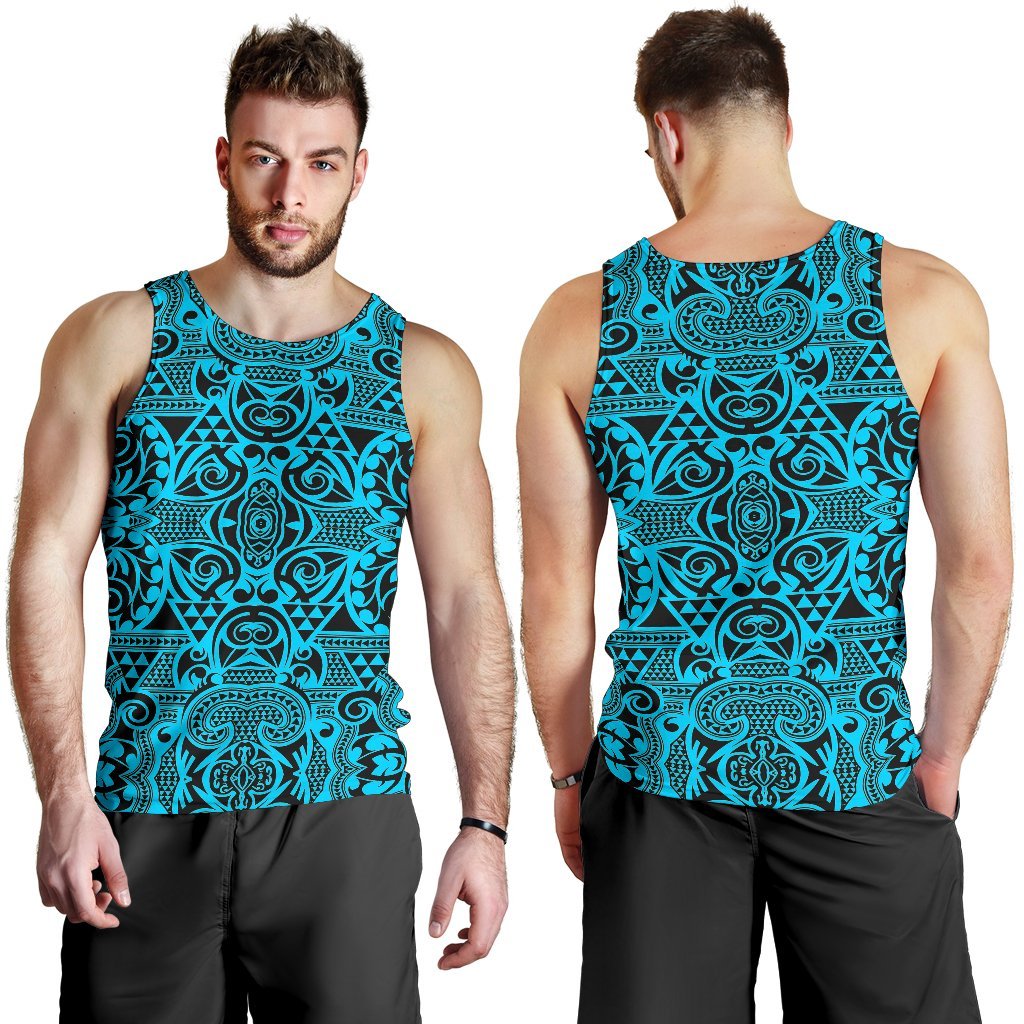 Polynesian Kakau Turtle Blue Hawaii Men's Tank Top - Polynesian Pride