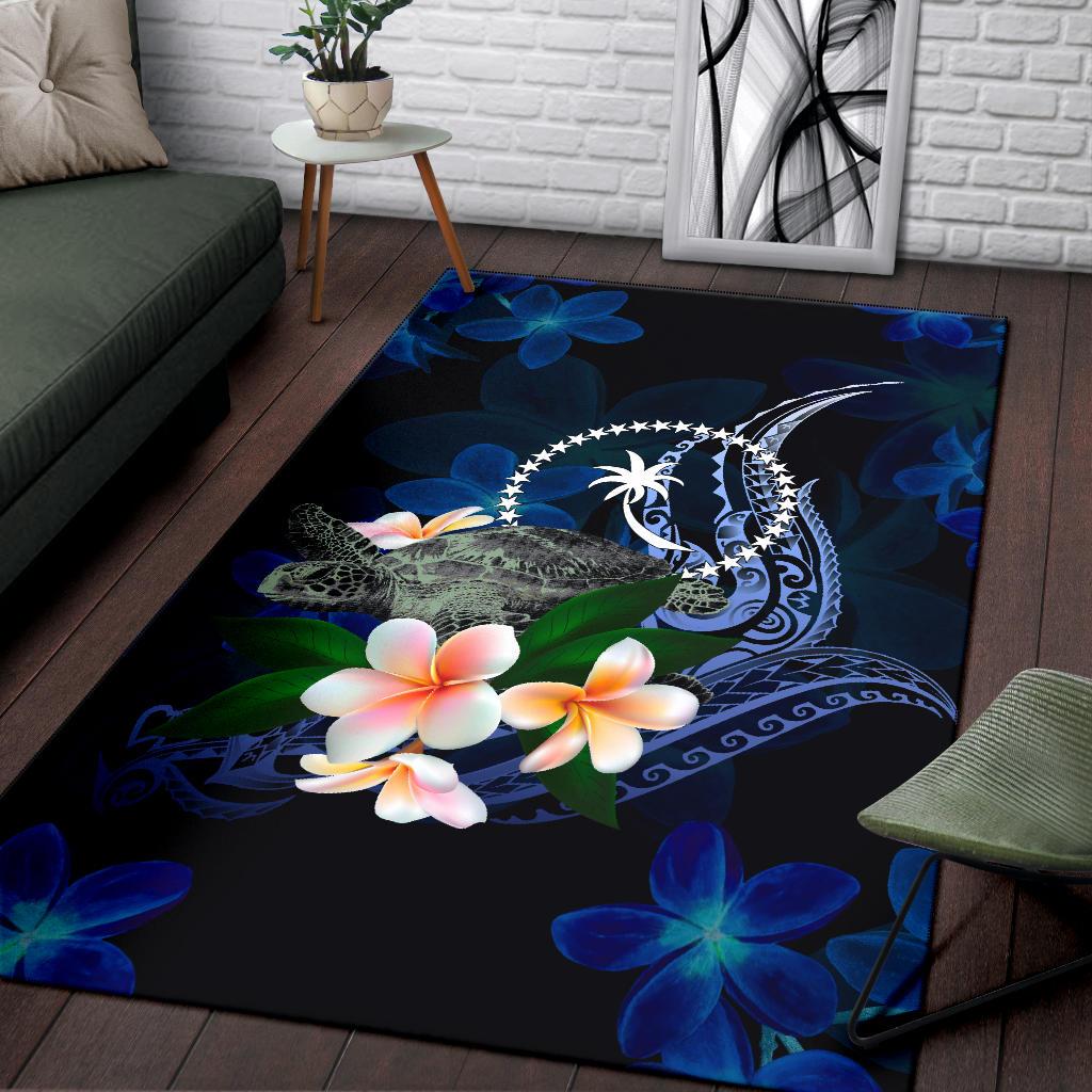 Chuuk Micronesia Area Rug - Turtle With Plumeria Flowers - Polynesian Pride