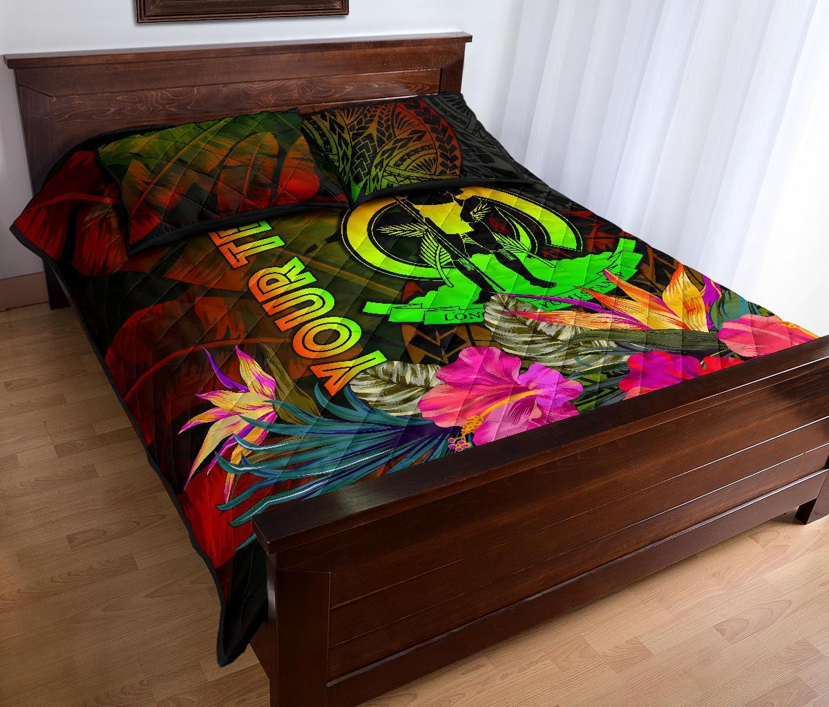 Vanuatu Polynesian Personalised Quilt Bed Set - Hibiscus and Banana Leaves - Polynesian Pride