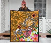 Hawaii Premium Quilt - Turtle Plumeria Polynesian Tattoo Gold Color - Polynesian Pride