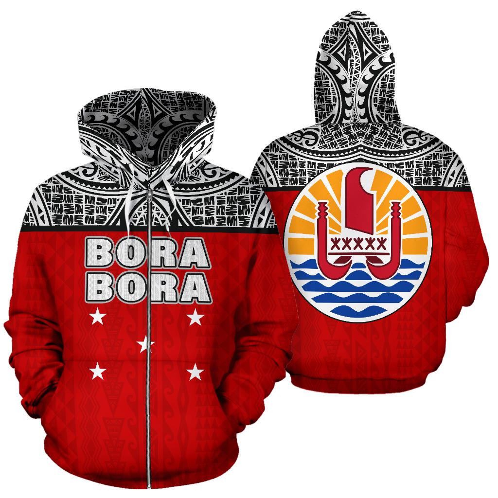 Bora Bora All Over Zip up Hoodie Polynesian Style Unisex Red - Polynesian Pride